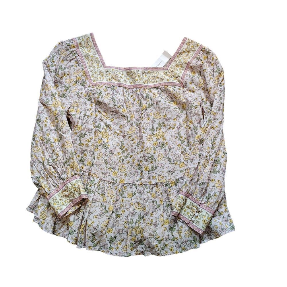 Womens Floral Prairie Peplum Tunic Top Size L Lavender Boho Cottagecore Blouse - Picture 3 of 12